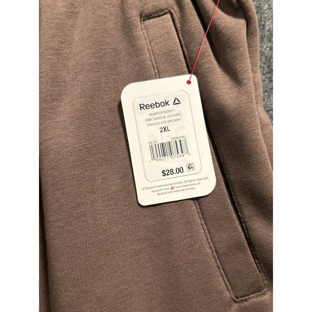 Reebok RBK League Jogger Mens 2XL Chocolate Brown NEW Slim Fit Striped Cuffs - Picture 3 of 10